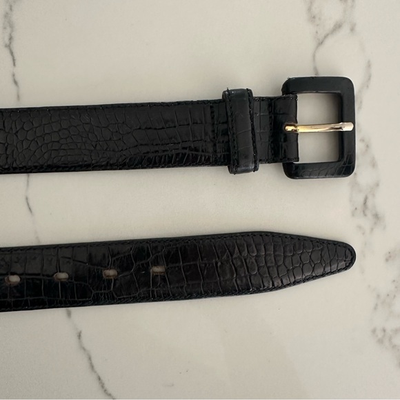 Vintage Banana Republic Crocodile Embossed Leather Belt Square Buckle in Black S - Picture 5 of 7